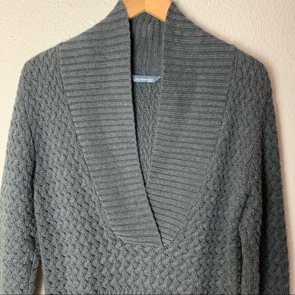 VTG 90’s HILLARD HANSEN charcoal grey chunky knit Sweater Sz M fold over collar - Picture 9 of 12